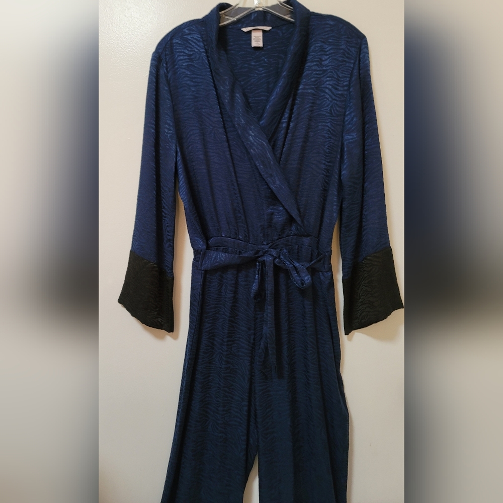 Victoria's Secret Blue Satin Zebra Print Jumpsuit Long Sleeve Size Medium - Picture 4 of 14